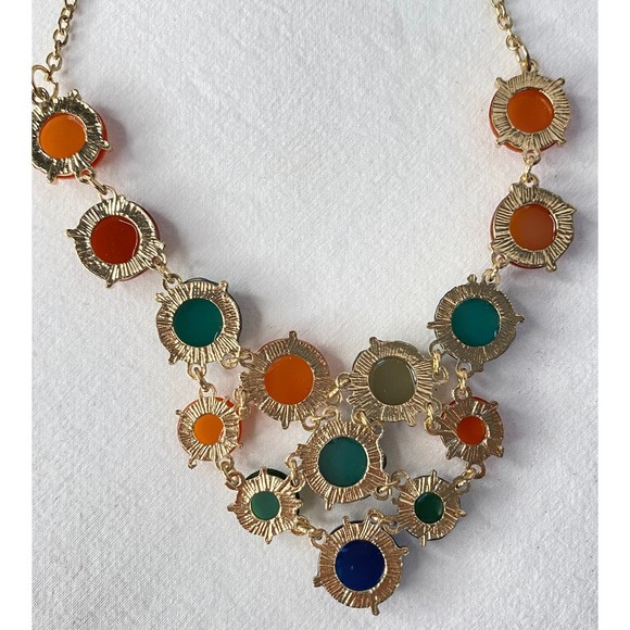 Choker Bib Necklace Multicolor Faceted Acrylic Stones - Picture 4 of 7